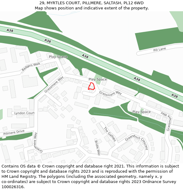 29, MYRTLES COURT, PILLMERE, SALTASH, PL12 6WD: Location map and indicative extent of plot