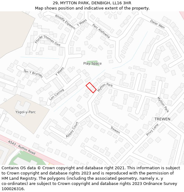 29, MYTTON PARK, DENBIGH, LL16 3HR: Location map and indicative extent of plot