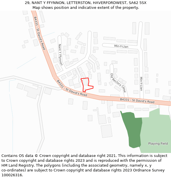 29, NANT Y FFYNNON, LETTERSTON, HAVERFORDWEST, SA62 5SX: Location map and indicative extent of plot