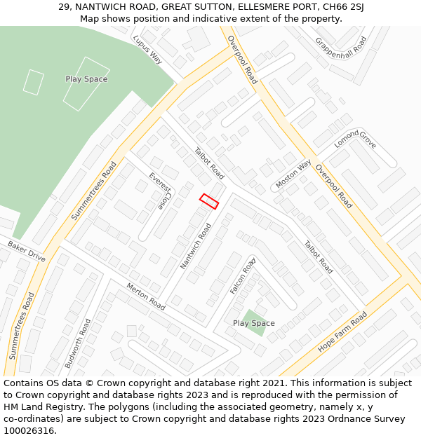 29, NANTWICH ROAD, GREAT SUTTON, ELLESMERE PORT, CH66 2SJ: Location map and indicative extent of plot