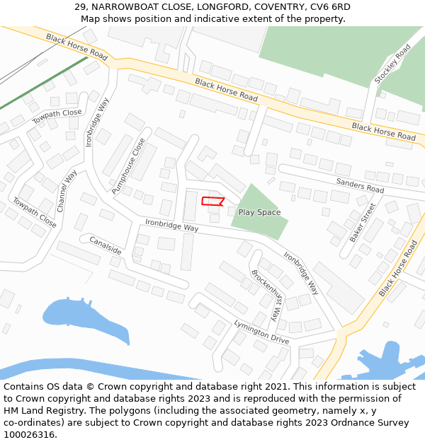 29, NARROWBOAT CLOSE, LONGFORD, COVENTRY, CV6 6RD: Location map and indicative extent of plot