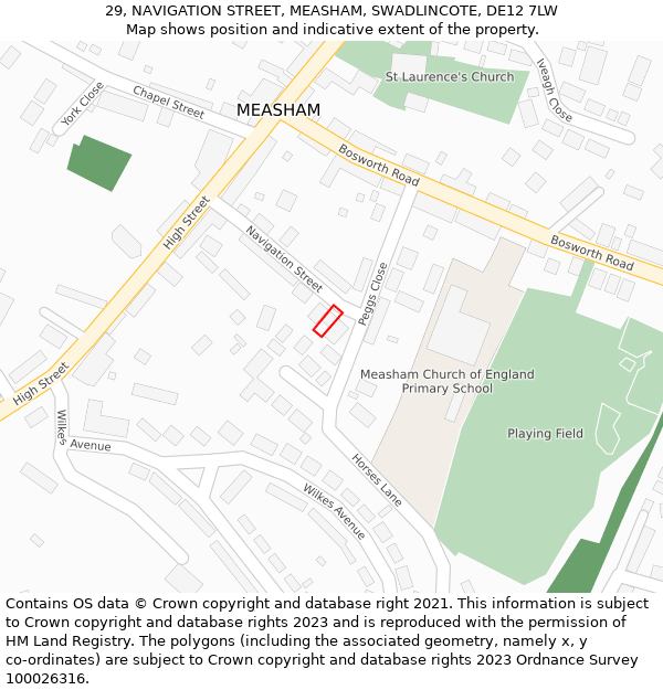 29, NAVIGATION STREET, MEASHAM, SWADLINCOTE, DE12 7LW: Location map and indicative extent of plot