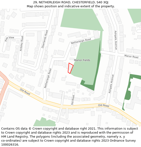 29, NETHERLEIGH ROAD, CHESTERFIELD, S40 3QJ: Location map and indicative extent of plot