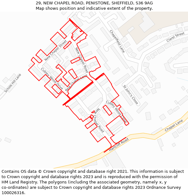 29, NEW CHAPEL ROAD, PENISTONE, SHEFFIELD, S36 9AG: Location map and indicative extent of plot