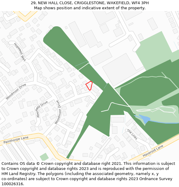 29, NEW HALL CLOSE, CRIGGLESTONE, WAKEFIELD, WF4 3PH: Location map and indicative extent of plot