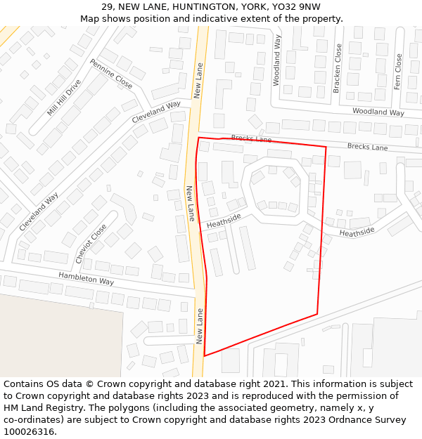 29, NEW LANE, HUNTINGTON, YORK, YO32 9NW: Location map and indicative extent of plot