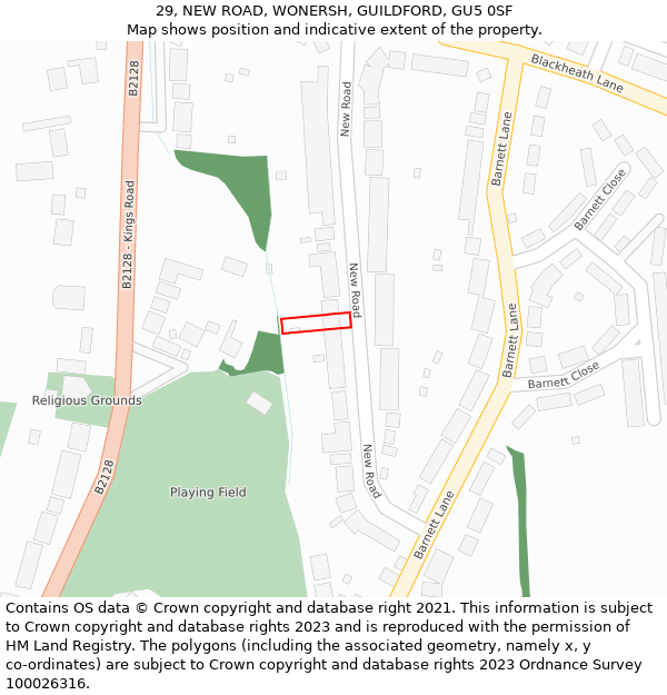 29, NEW ROAD, WONERSH, GUILDFORD, GU5 0SF: Location map and indicative extent of plot