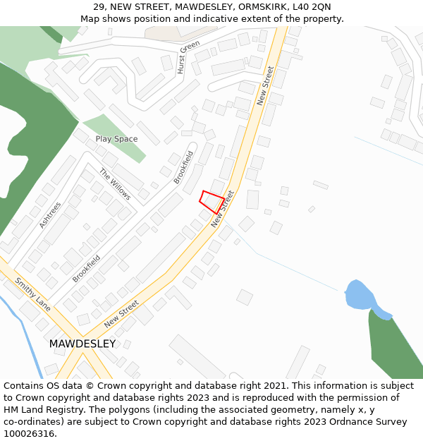 29, NEW STREET, MAWDESLEY, ORMSKIRK, L40 2QN: Location map and indicative extent of plot