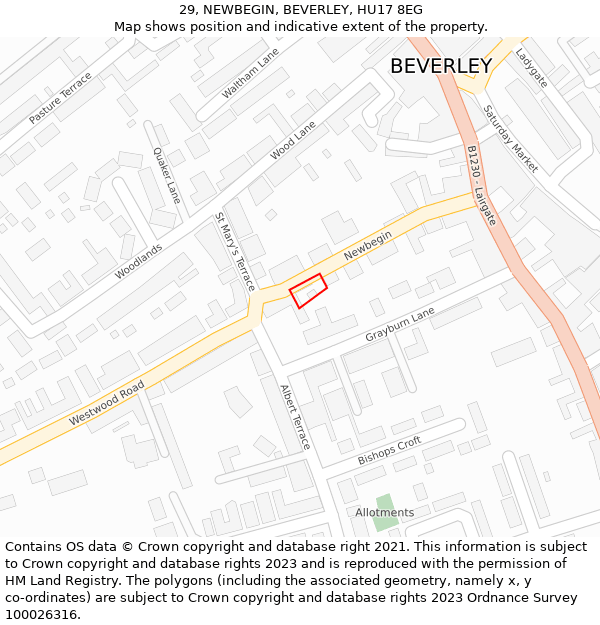 29, NEWBEGIN, BEVERLEY, HU17 8EG: Location map and indicative extent of plot