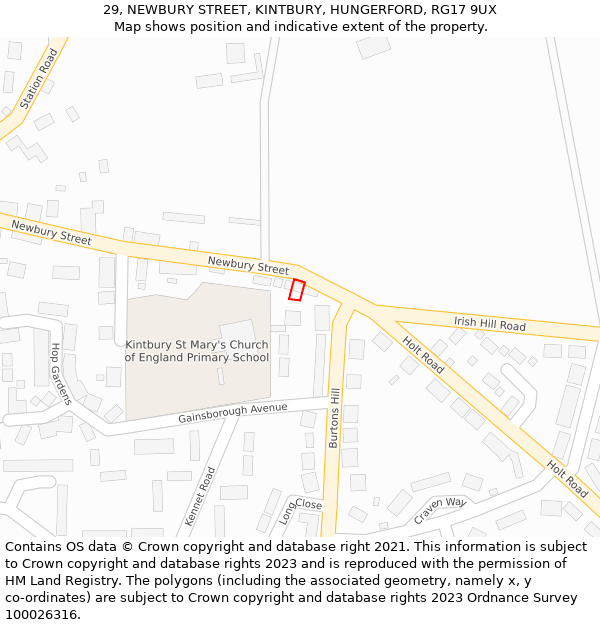 29, NEWBURY STREET, KINTBURY, HUNGERFORD, RG17 9UX: Location map and indicative extent of plot