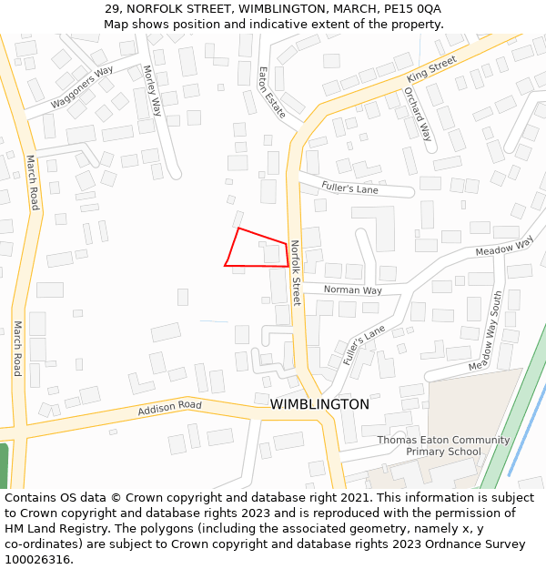 29, NORFOLK STREET, WIMBLINGTON, MARCH, PE15 0QA: Location map and indicative extent of plot