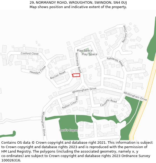 29, NORMANDY ROAD, WROUGHTON, SWINDON, SN4 0UJ: Location map and indicative extent of plot