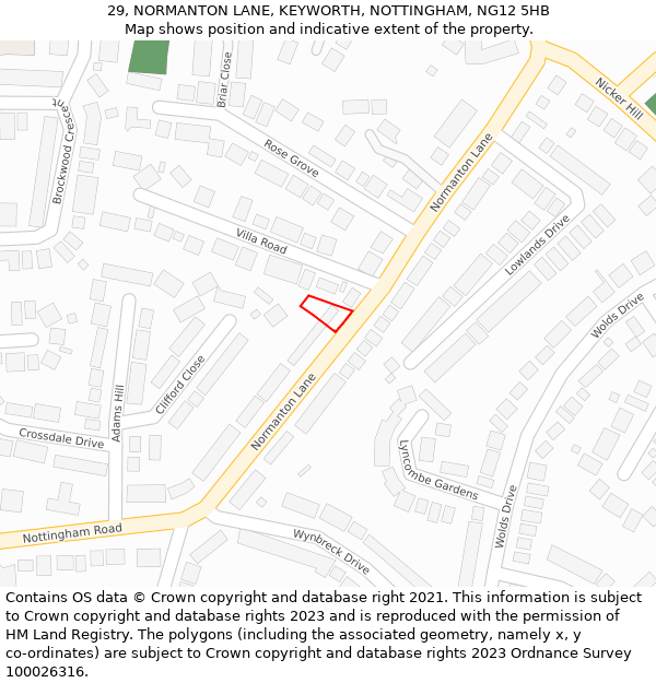 29, NORMANTON LANE, KEYWORTH, NOTTINGHAM, NG12 5HB: Location map and indicative extent of plot