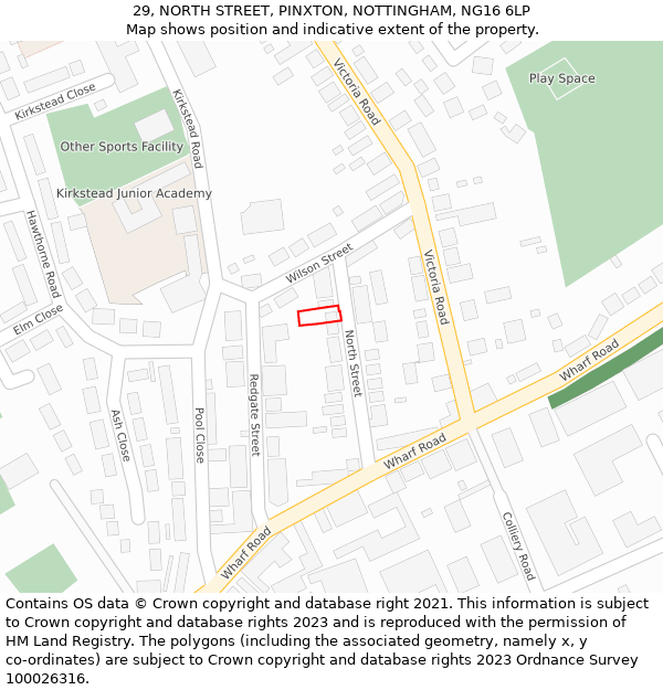29, NORTH STREET, PINXTON, NOTTINGHAM, NG16 6LP: Location map and indicative extent of plot