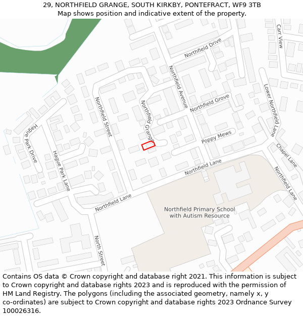 29, NORTHFIELD GRANGE, SOUTH KIRKBY, PONTEFRACT, WF9 3TB: Location map and indicative extent of plot