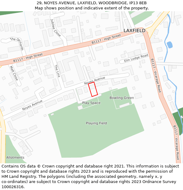 29, NOYES AVENUE, LAXFIELD, WOODBRIDGE, IP13 8EB: Location map and indicative extent of plot