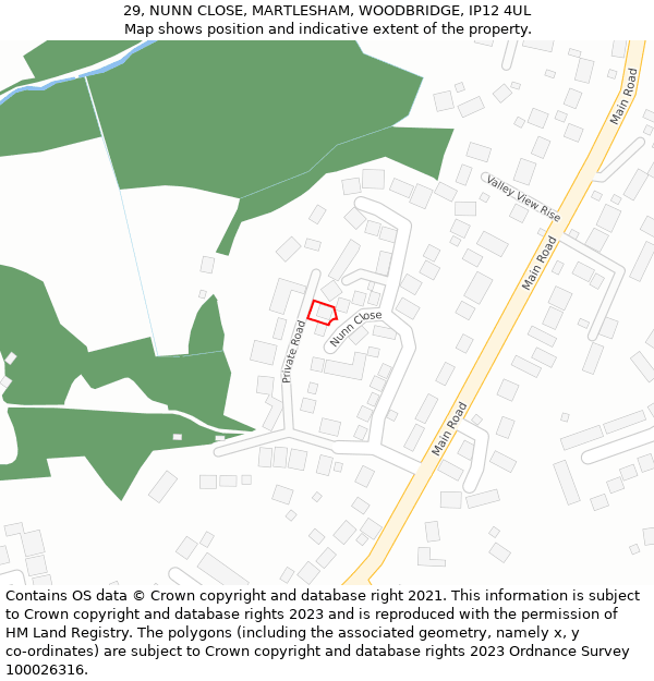 29, NUNN CLOSE, MARTLESHAM, WOODBRIDGE, IP12 4UL: Location map and indicative extent of plot