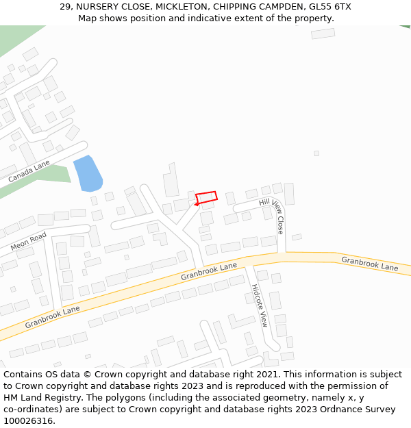 29, NURSERY CLOSE, MICKLETON, CHIPPING CAMPDEN, GL55 6TX: Location map and indicative extent of plot