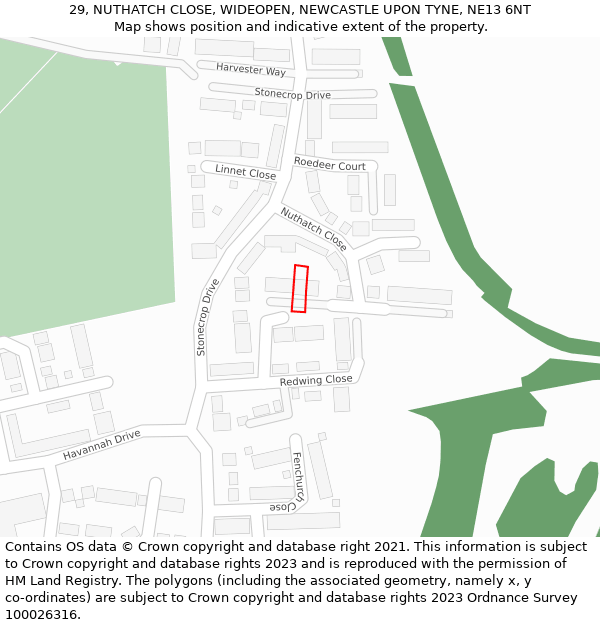 29, NUTHATCH CLOSE, WIDEOPEN, NEWCASTLE UPON TYNE, NE13 6NT: Location map and indicative extent of plot