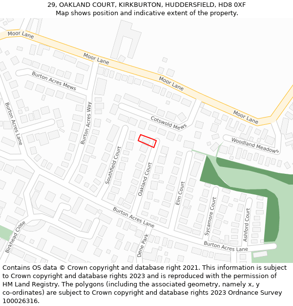 29, OAKLAND COURT, KIRKBURTON, HUDDERSFIELD, HD8 0XF: Location map and indicative extent of plot