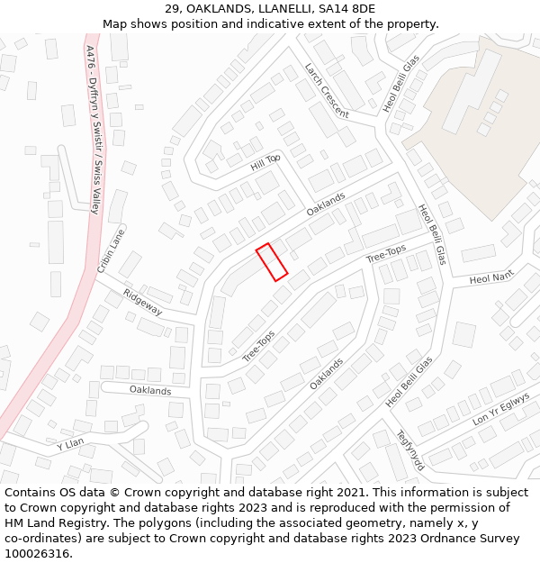 29, OAKLANDS, LLANELLI, SA14 8DE: Location map and indicative extent of plot