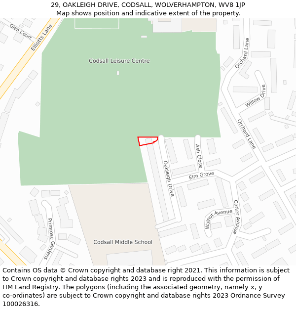 29, OAKLEIGH DRIVE, CODSALL, WOLVERHAMPTON, WV8 1JP: Location map and indicative extent of plot