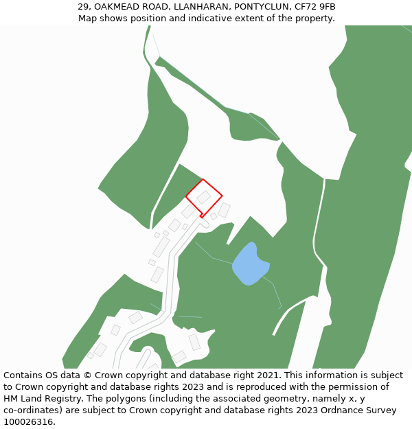29, OAKMEAD ROAD, LLANHARAN, PONTYCLUN, CF72 9FB: Location map and indicative extent of plot
