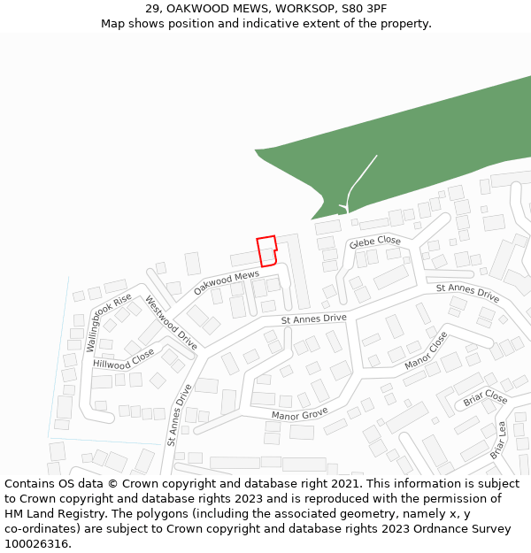 29, OAKWOOD MEWS, WORKSOP, S80 3PF: Location map and indicative extent of plot