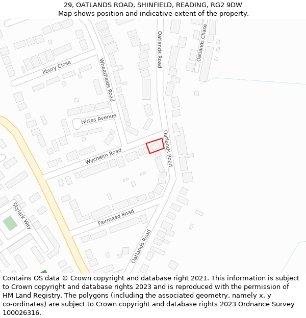 29, OATLANDS ROAD, SHINFIELD, READING, RG2 9DW: Location map and indicative extent of plot