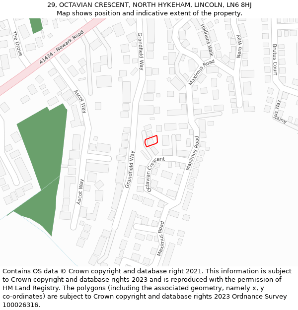 29, OCTAVIAN CRESCENT, NORTH HYKEHAM, LINCOLN, LN6 8HJ: Location map and indicative extent of plot