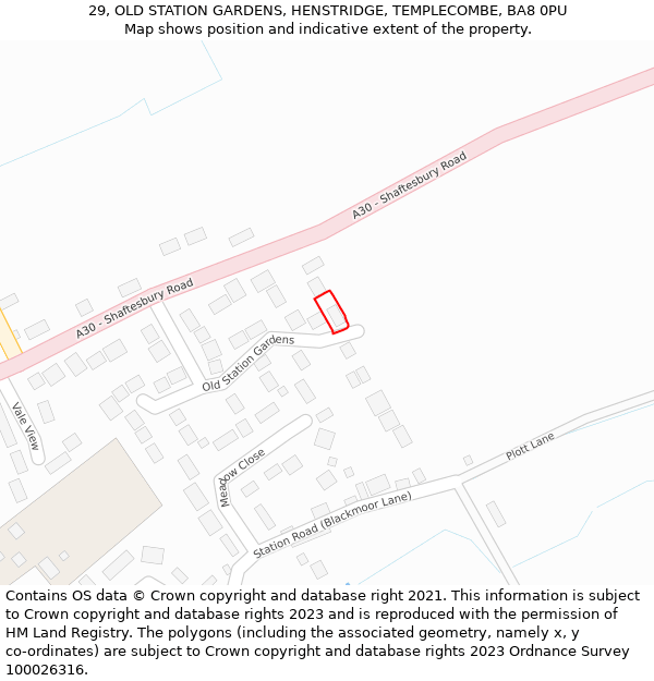 29, OLD STATION GARDENS, HENSTRIDGE, TEMPLECOMBE, BA8 0PU: Location map and indicative extent of plot