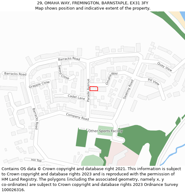 29, OMAHA WAY, FREMINGTON, BARNSTAPLE, EX31 3FY: Location map and indicative extent of plot