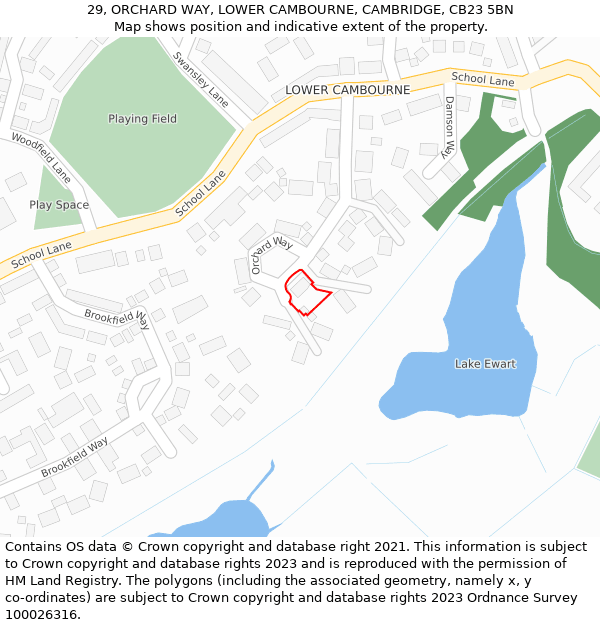 29, ORCHARD WAY, LOWER CAMBOURNE, CAMBRIDGE, CB23 5BN: Location map and indicative extent of plot