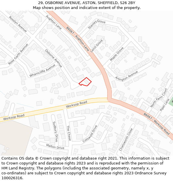 29, OSBORNE AVENUE, ASTON, SHEFFIELD, S26 2BY: Location map and indicative extent of plot