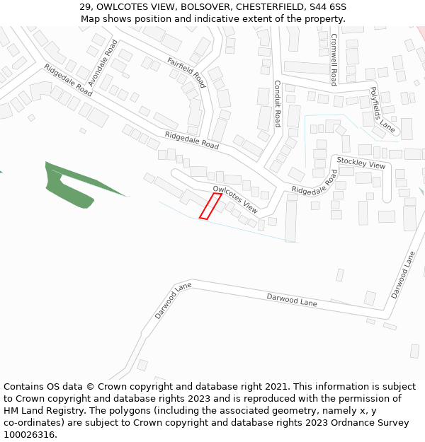 29, OWLCOTES VIEW, BOLSOVER, CHESTERFIELD, S44 6SS: Location map and indicative extent of plot