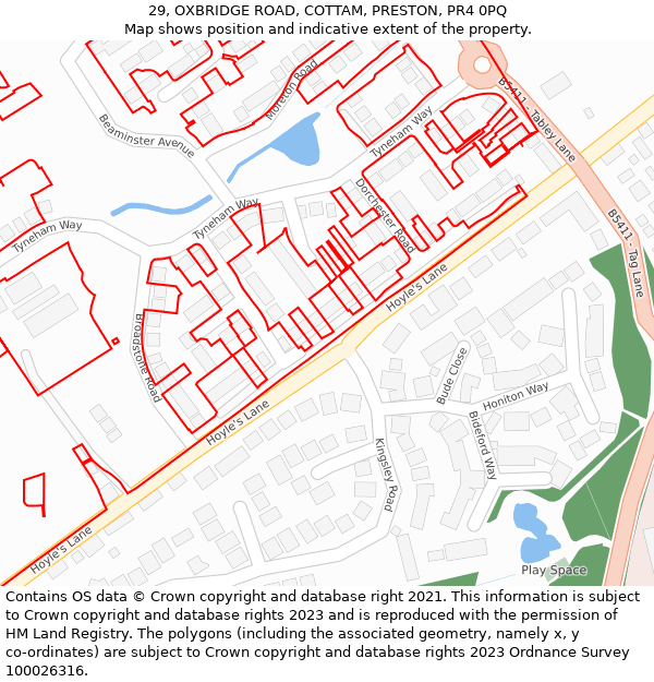 29, OXBRIDGE ROAD, COTTAM, PRESTON, PR4 0PQ: Location map and indicative extent of plot