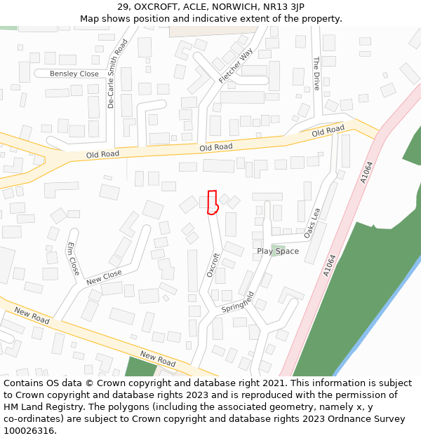 29, OXCROFT, ACLE, NORWICH, NR13 3JP: Location map and indicative extent of plot