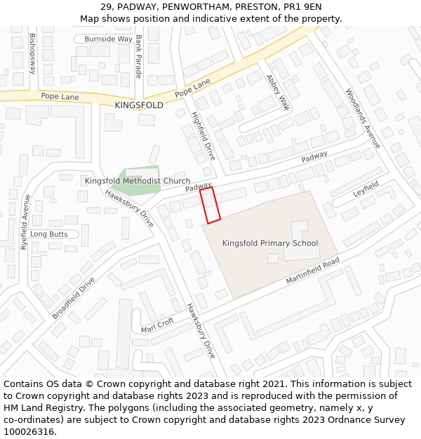 29, PADWAY, PENWORTHAM, PRESTON, PR1 9EN: Location map and indicative extent of plot