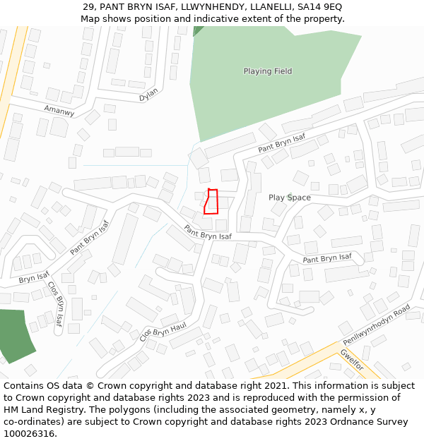 29, PANT BRYN ISAF, LLWYNHENDY, LLANELLI, SA14 9EQ: Location map and indicative extent of plot