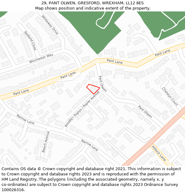 29, PANT OLWEN, GRESFORD, WREXHAM, LL12 8ES: Location map and indicative extent of plot