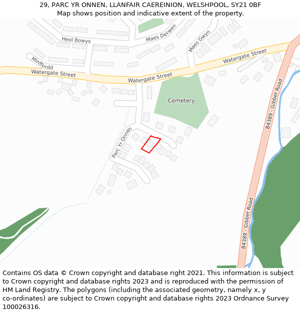 29, PARC YR ONNEN, LLANFAIR CAEREINION, WELSHPOOL, SY21 0BF: Location map and indicative extent of plot