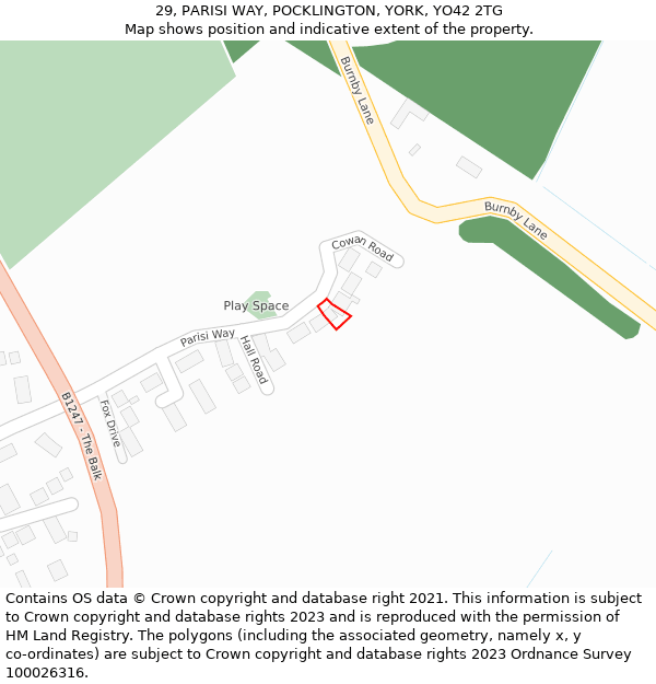 29, PARISI WAY, POCKLINGTON, YORK, YO42 2TG: Location map and indicative extent of plot