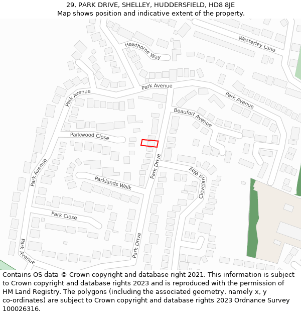 29, PARK DRIVE, SHELLEY, HUDDERSFIELD, HD8 8JE: Location map and indicative extent of plot