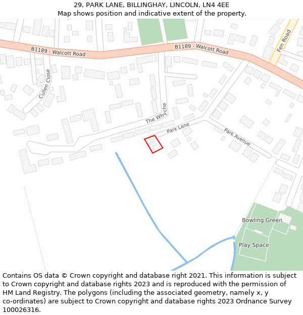 29, PARK LANE, BILLINGHAY, LINCOLN, LN4 4EE: Location map and indicative extent of plot