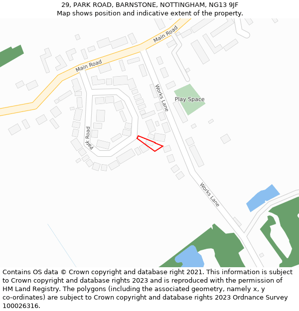 29, PARK ROAD, BARNSTONE, NOTTINGHAM, NG13 9JF: Location map and indicative extent of plot