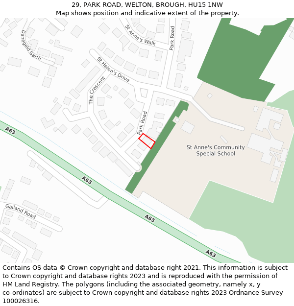 29, PARK ROAD, WELTON, BROUGH, HU15 1NW: Location map and indicative extent of plot