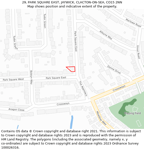 29, PARK SQUARE EAST, JAYWICK, CLACTON-ON-SEA, CO15 2NN: Location map and indicative extent of plot