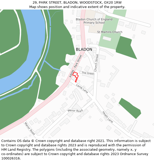 29, PARK STREET, BLADON, WOODSTOCK, OX20 1RW: Location map and indicative extent of plot