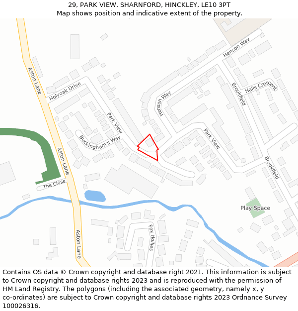 29, PARK VIEW, SHARNFORD, HINCKLEY, LE10 3PT: Location map and indicative extent of plot