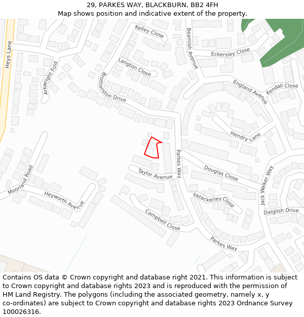 29, PARKES WAY, BLACKBURN, BB2 4FH: Location map and indicative extent of plot